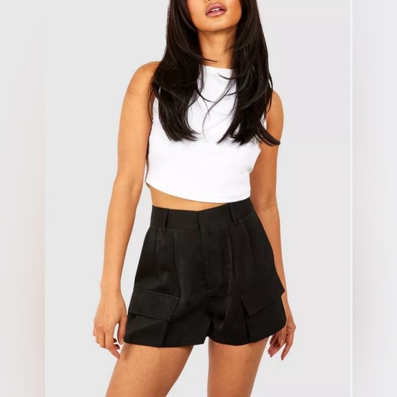 RACHEL Rachel Roy Black High Waist Satiny Dress Shorts Pockets women's size XS - Picture 2 of 13